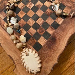 NWOT Hand Crafted Wood and Shell Necklace